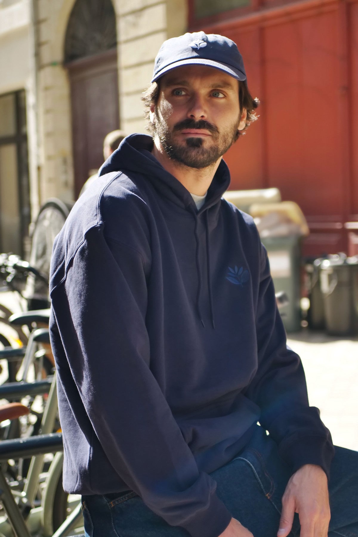Magenta Denim Plant Hoodie Navy