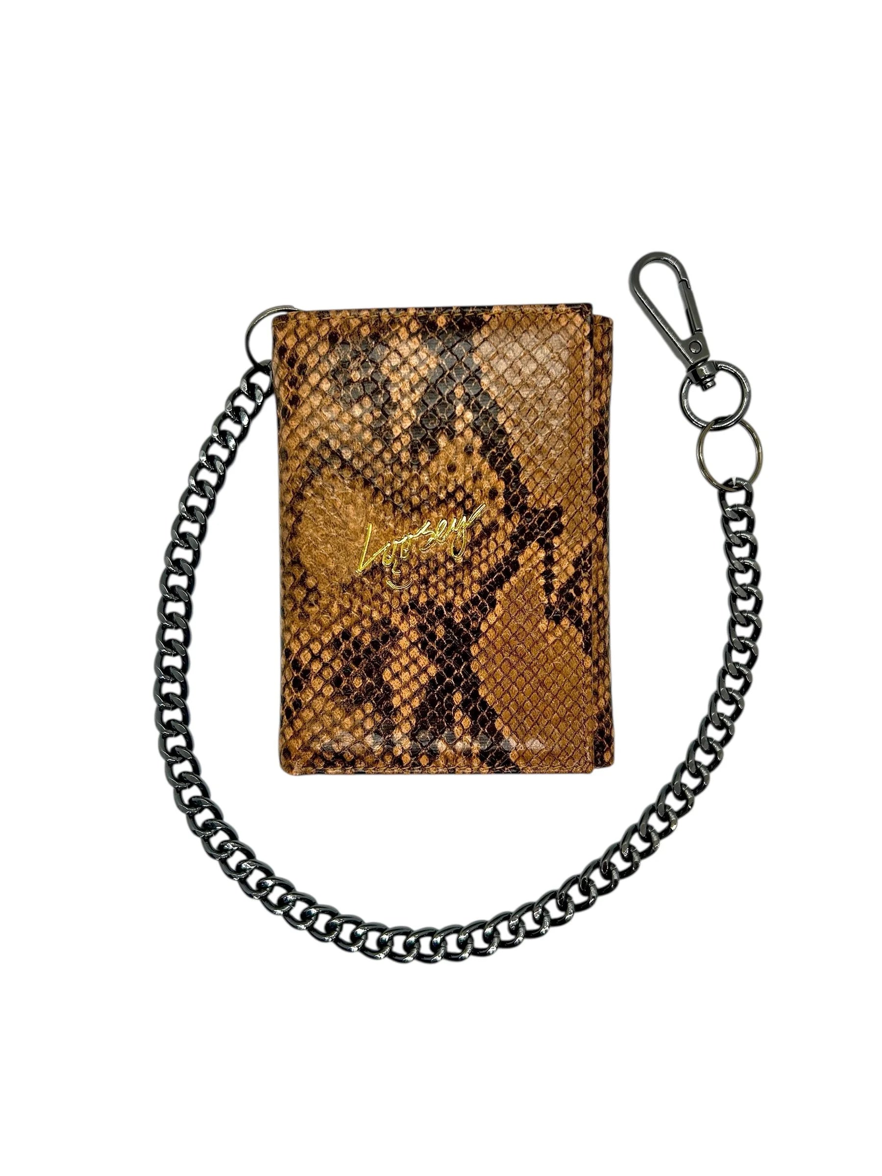 Loosey Snake Skin Chain Gang Wallet in Brown, snakeskin bifold with detachable chain