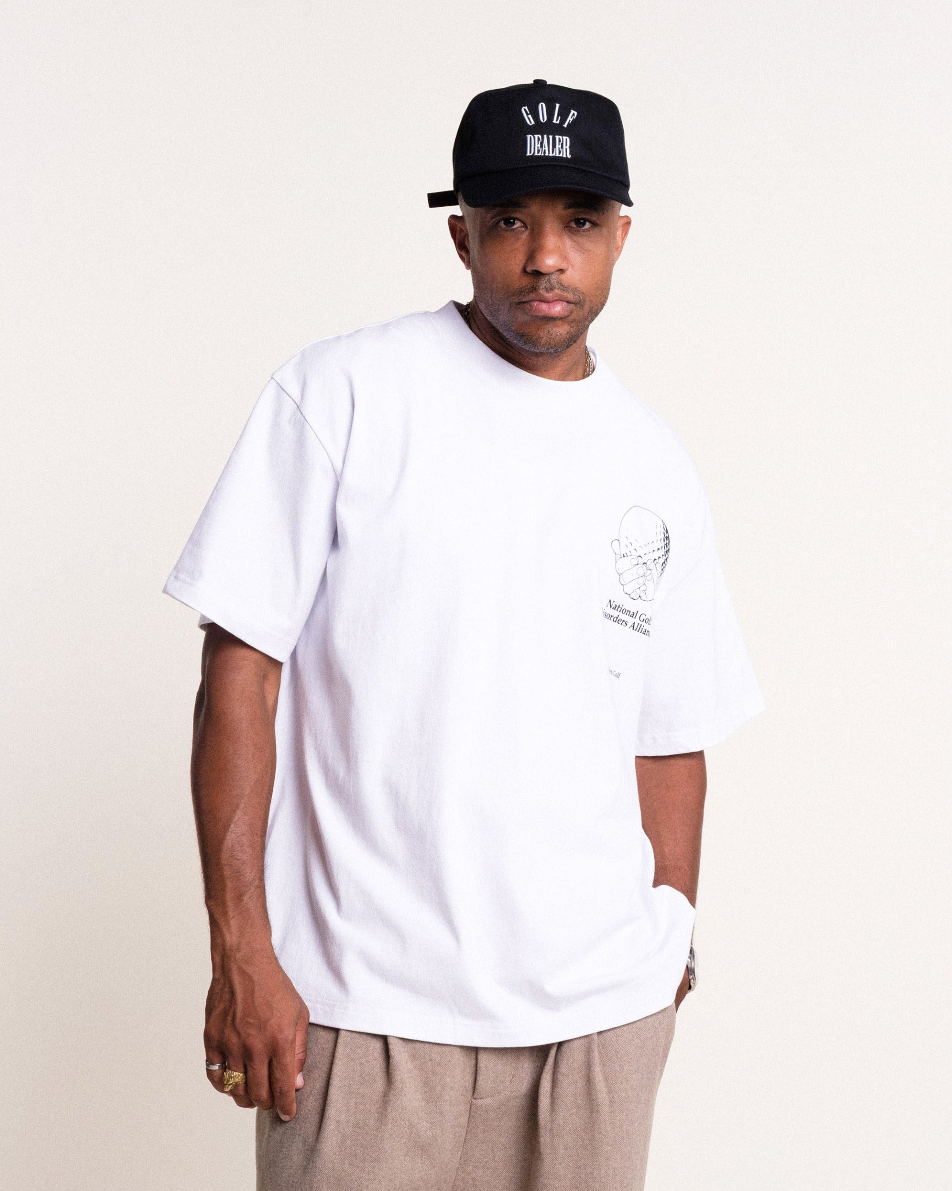 Students Golf National Golf Disorders t-shirt white, golf streetwear outfit