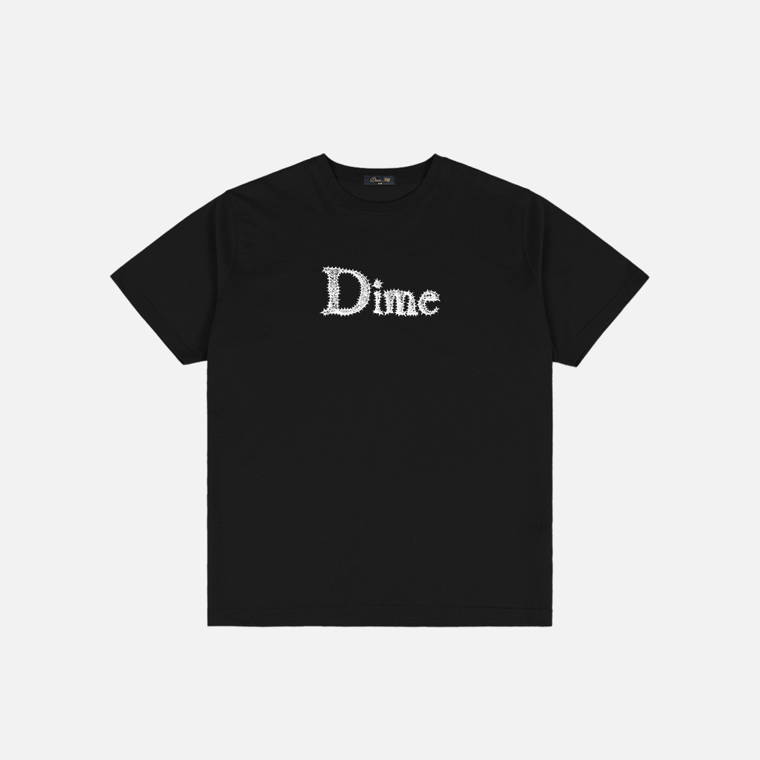 Dime MTL Classic Spiked T-Shirt in Black, front view with printed spiked logo