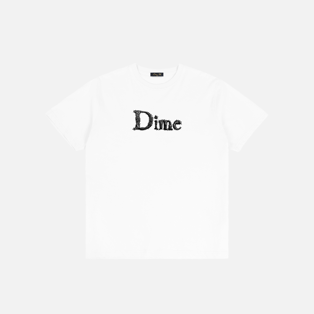Dime MTL Classic Spiked T-Shirt in White, front view with printed spiked logo