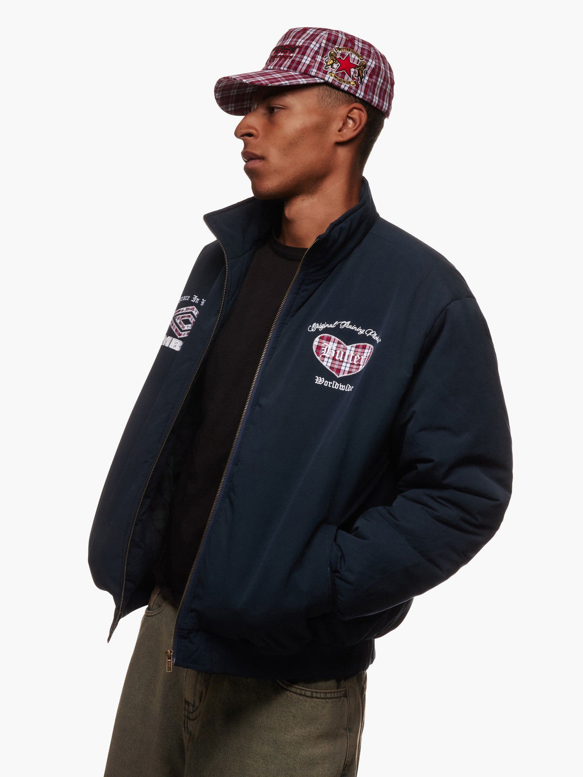 Butter Goods x Umbro Victory 5 Panel Cap Plaid — worn by model