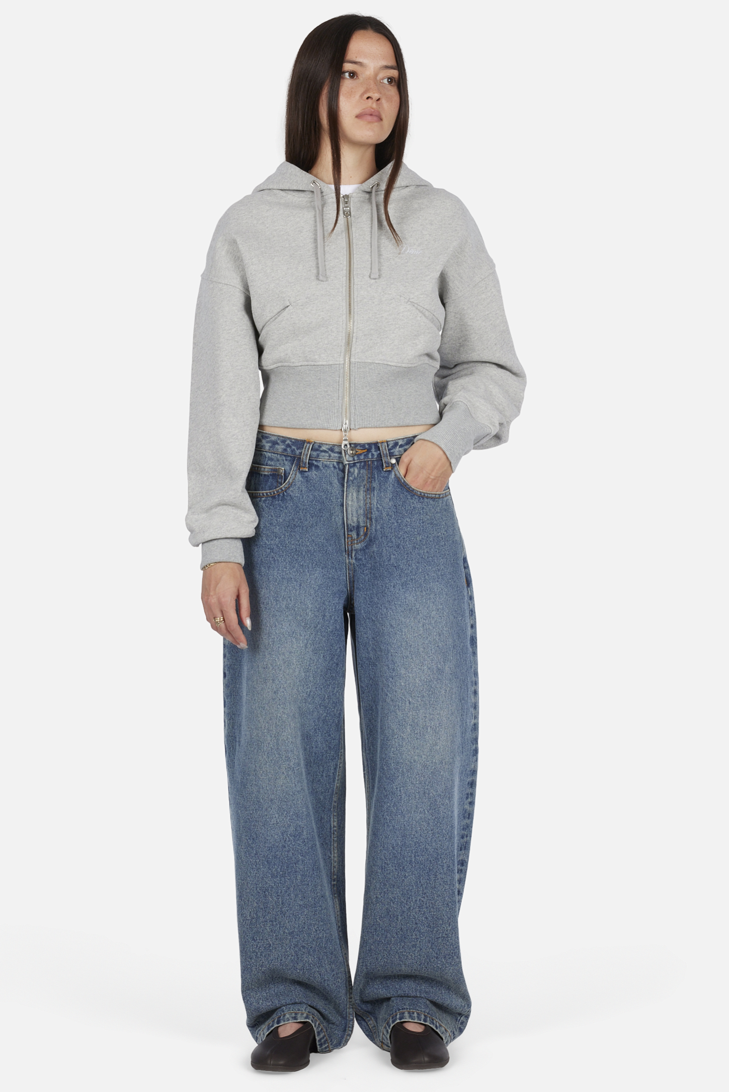 Dime MTL Women's Baggy Denim Pants Indigo Washed — worn by model