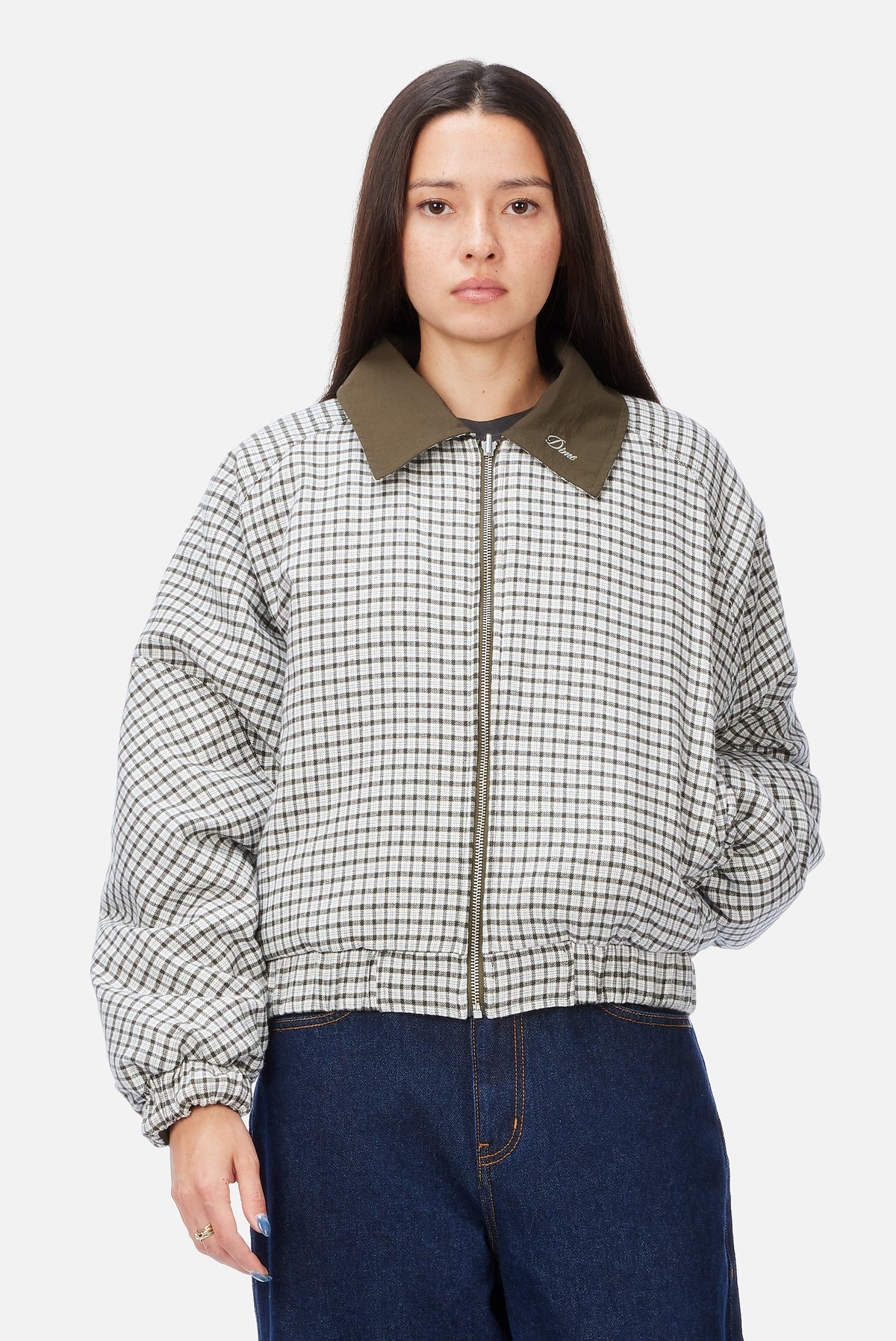 Dime MTL Women's Reversible Bomber Jacket Olive — worn by model