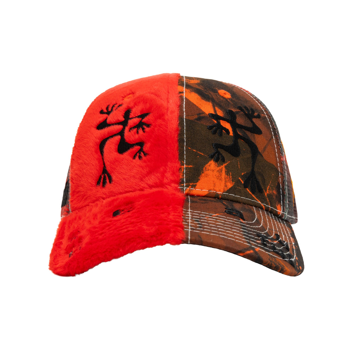 b.Eautiful Biyu Hat red plush fire camo, side profile