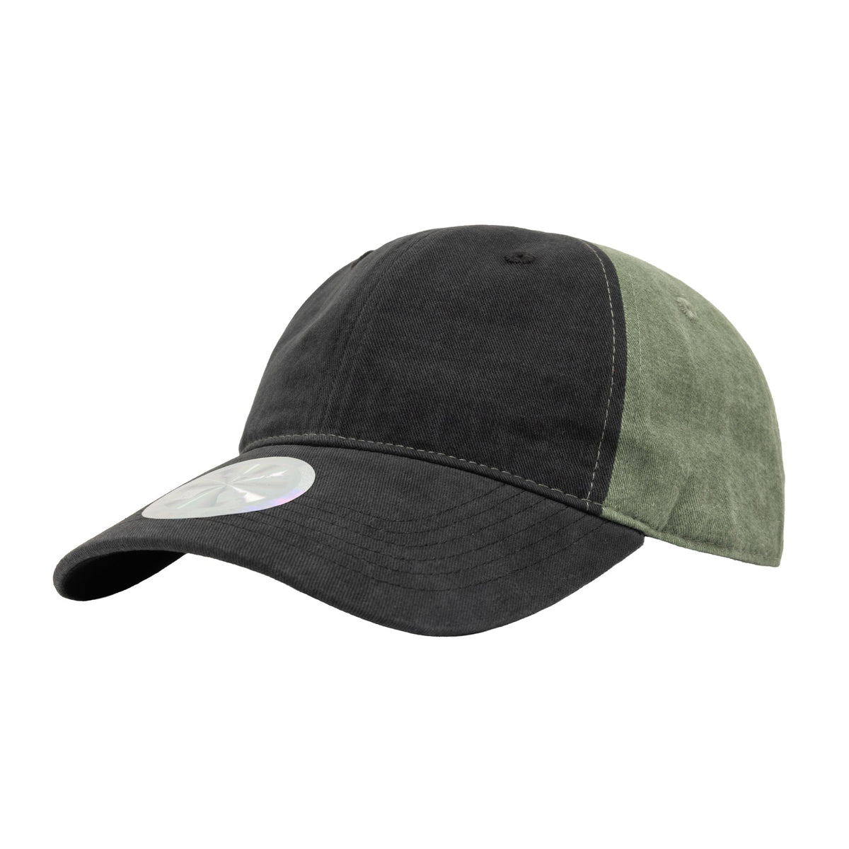 b.Eautiful Empty Low Profile Hat in washed black and washed moss, front — Gallery Streetwear Canada