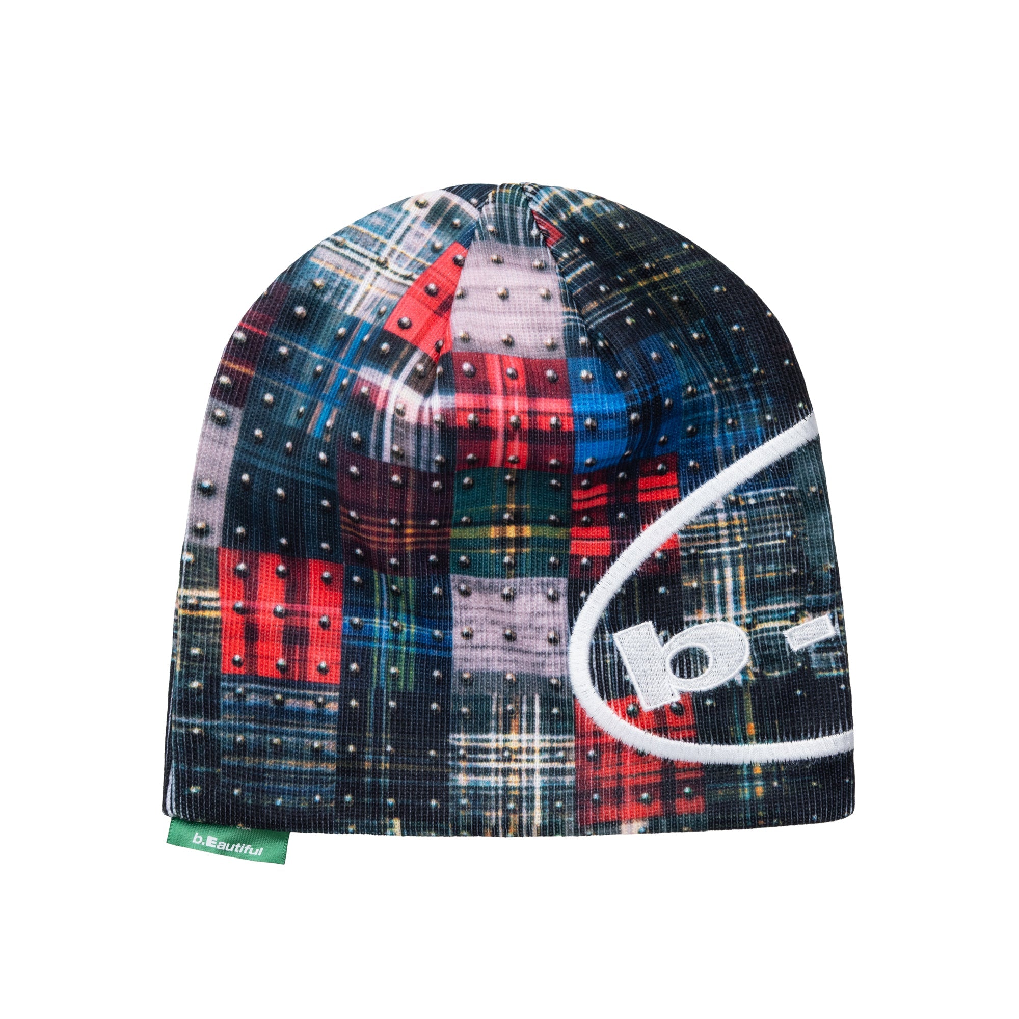 b.Eautiful Studded Plaid Beanie in multi, front — Gallery Streetwear Canada