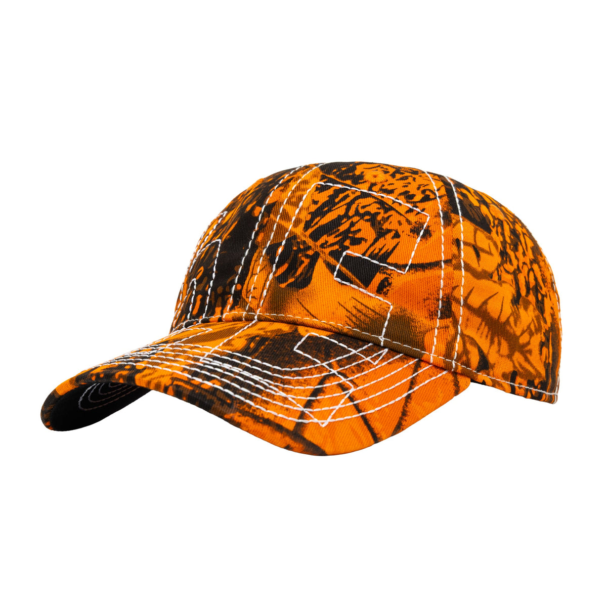 b.Eautiful Vapor Low Profile Hat in orange camo and white, front — Gallery Streetwear Canada