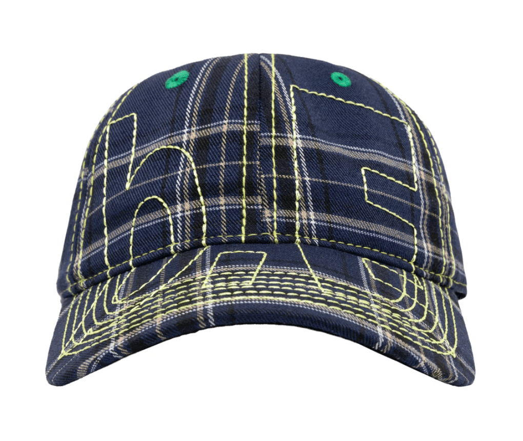 b.Eautiful Vapor 6 Panel Hat - Navy Plaid / Highlighter - Gallery Streetwear