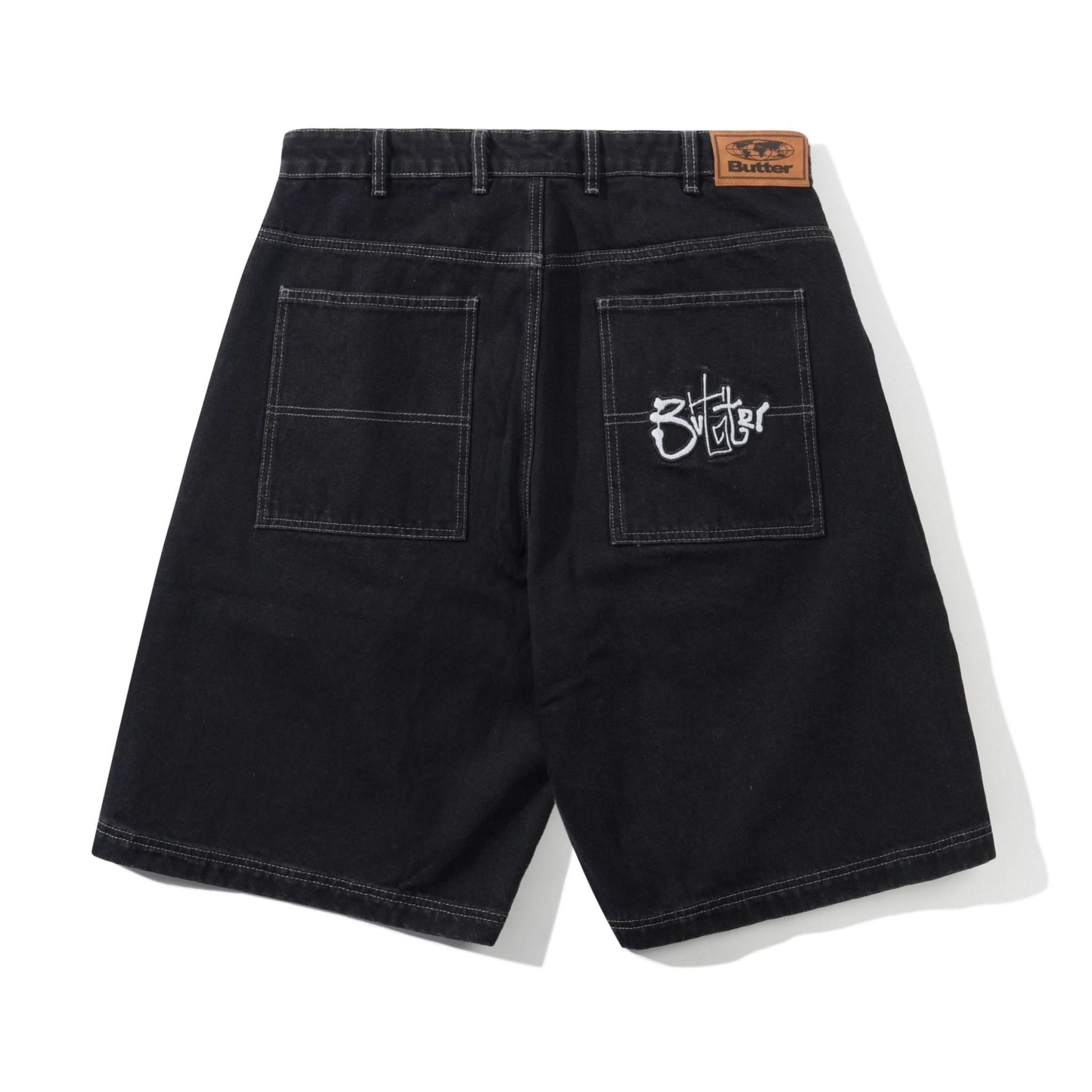 Butter Goods | Scribble Denim Shorts – Washed Black Baggy Fit Skate Shorts - Gallery Streetwear