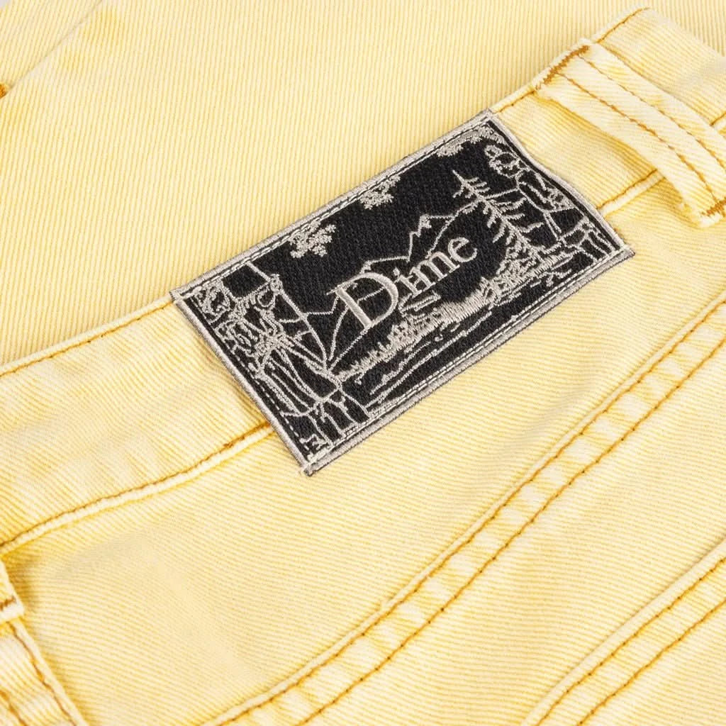 Dime MTL Carpenter Denim Jorts – Lemon Utility Skate Shorts close up - Gallery Streetwear