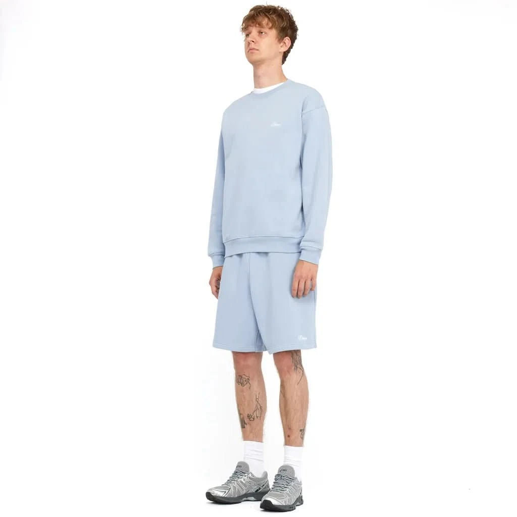 Dime MTL Cursive Small Logo Crewneck – Blue Fog Heavyweight Skate Sweatshirt - Gallery Streetwear