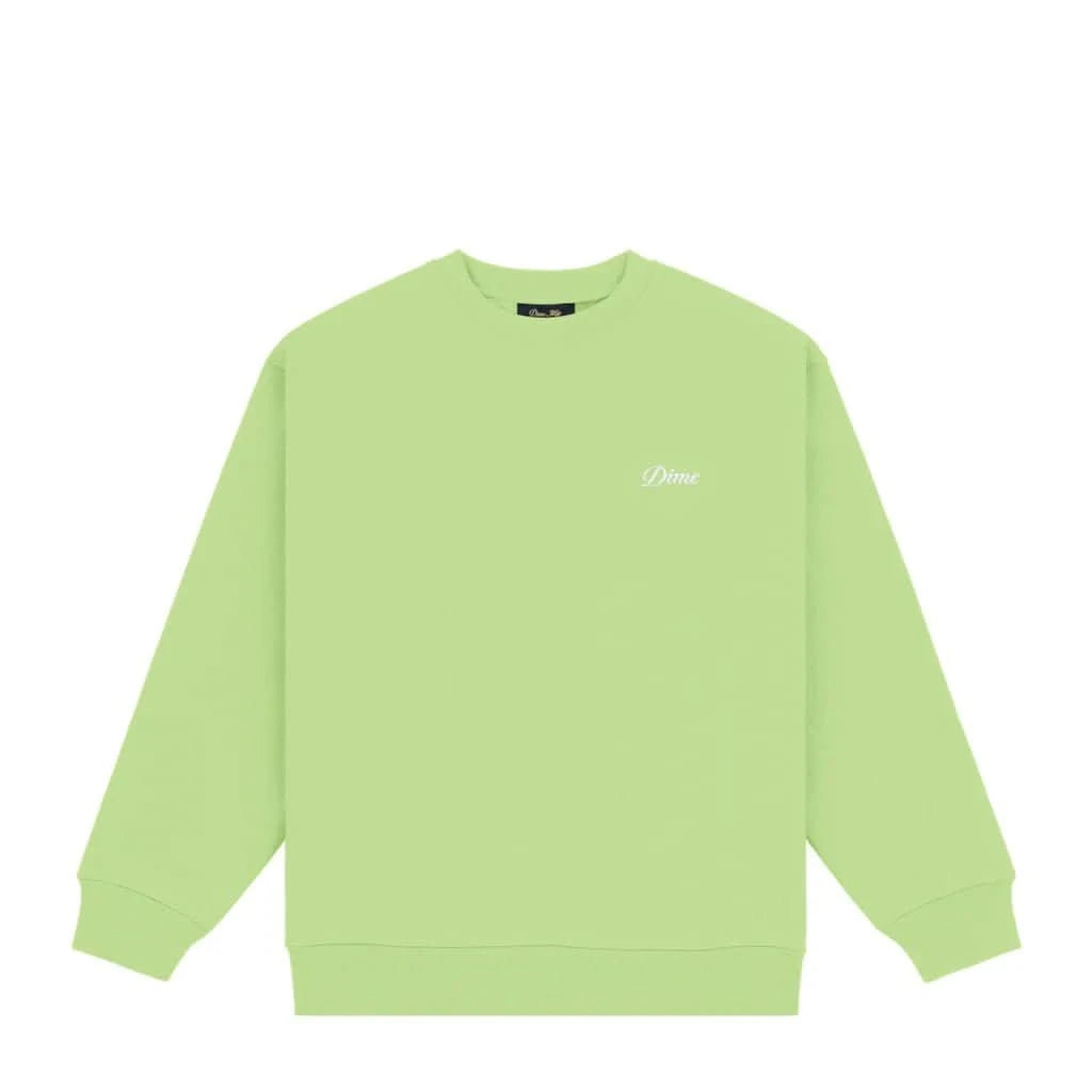 Dime MTL Cursive Small Logo Crewneck – Green Tea Heavyweight Skate Sweatshirt - Gallery Streetwear
