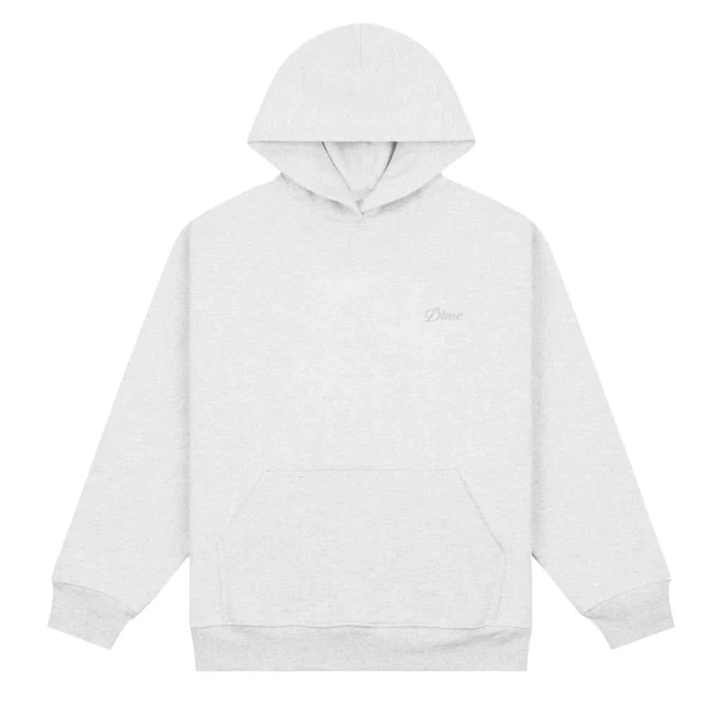 Dime MTL Cursive Small Logo Hoodie – Ash Grey Heavyweight Classics Sweatshirt - Gallery Streetwear