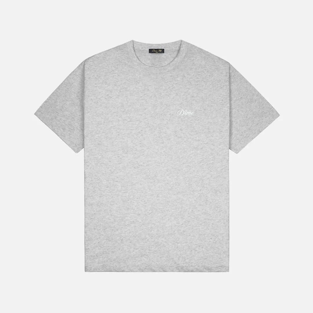 Dime MTL Cursive Small Logo Tee Heather Grey - Gallery Streetwear