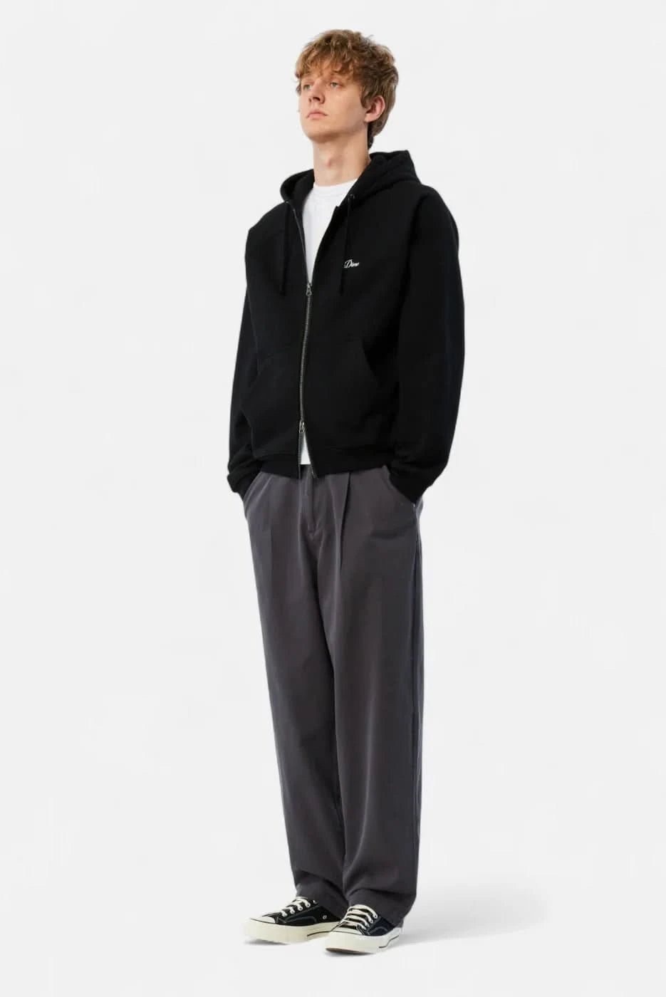 Dime MTL Cursive Small Logo Zip Hoodie (Black) - Gallery Streetwear