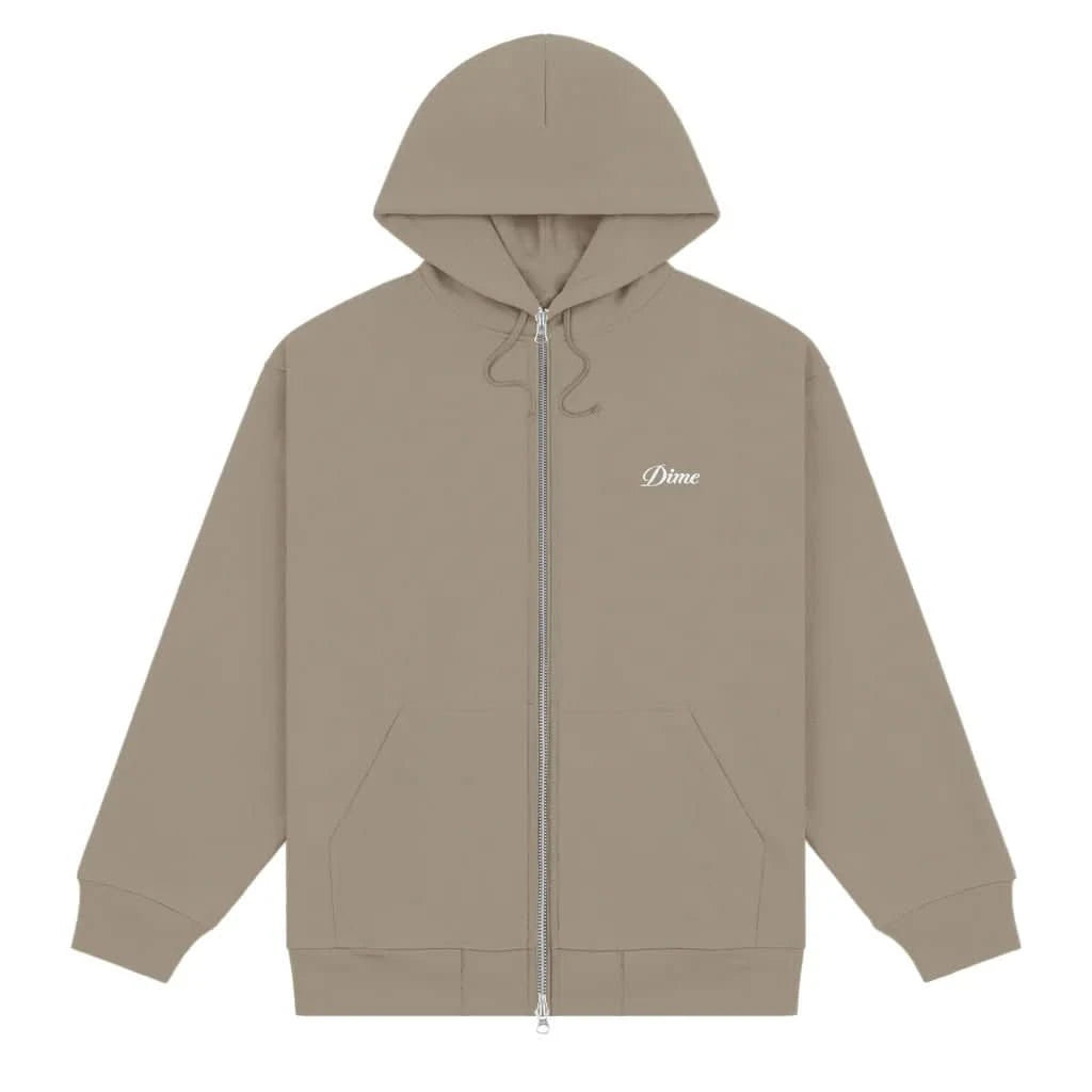 Dime MTL Cursive Small Logo Zip Hoodie – Driftwood Brown Midweight Hoodie - Gallery Streetwear