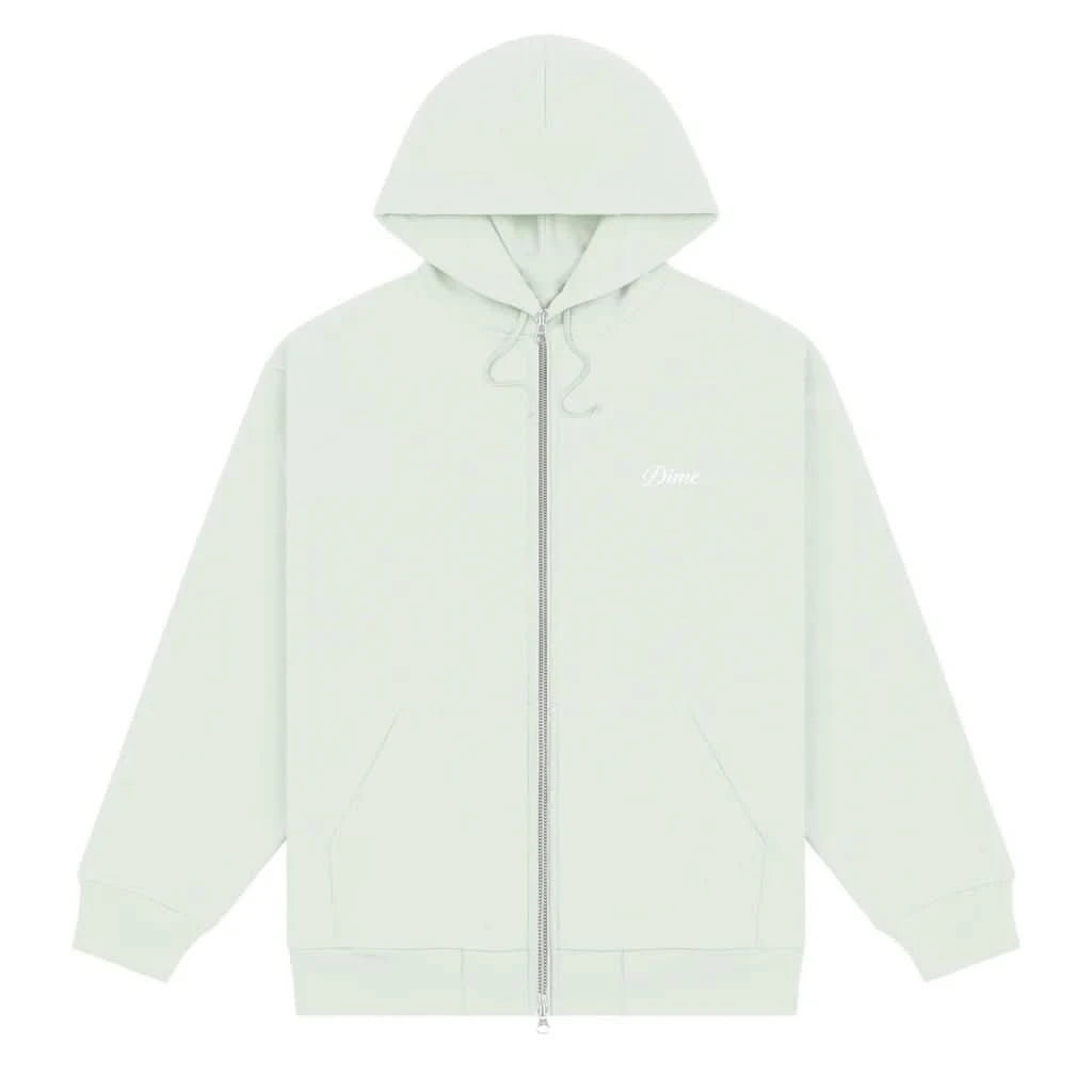 Dime MTL Cursive Small Logo Zip Hoodie – Mint Green Midweight Zip - Up - Gallery Streetwear
