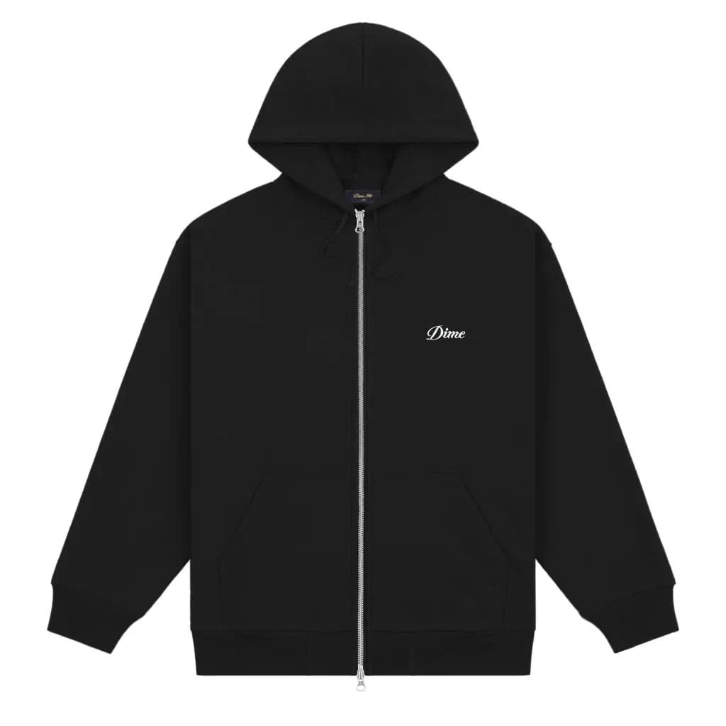 Dime MTL Cursive Zip Hoodie – Black Midweight Fleece Full - Zip - Gallery Streetwear