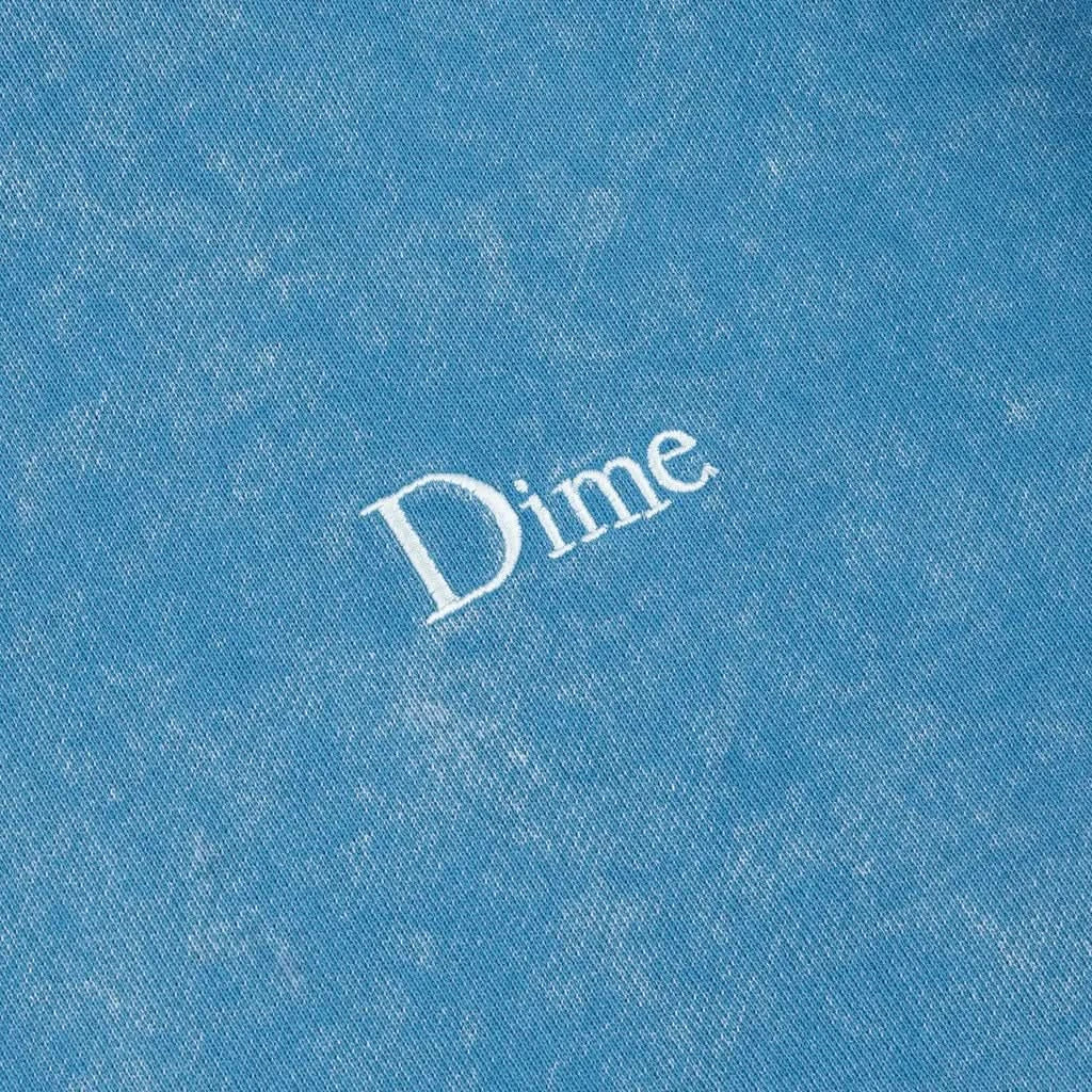 Dime MTL French Terry Sweatpants – Faded Sky close up of the dime logo- Gallery Streetwear