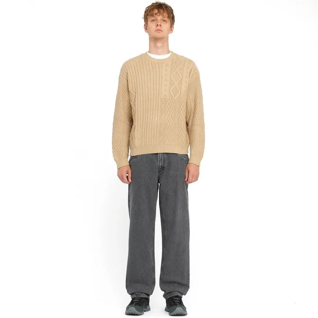 Dime MTL Mixed Cable Knit – Wavy Pattern Crewneck Sweater - Gallery Streetwear