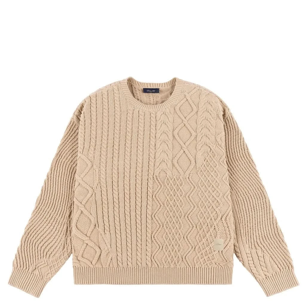 Dime MTL Mixed Cable Knit – Wavy Pattern Crewneck Sweater - Gallery Streetwear