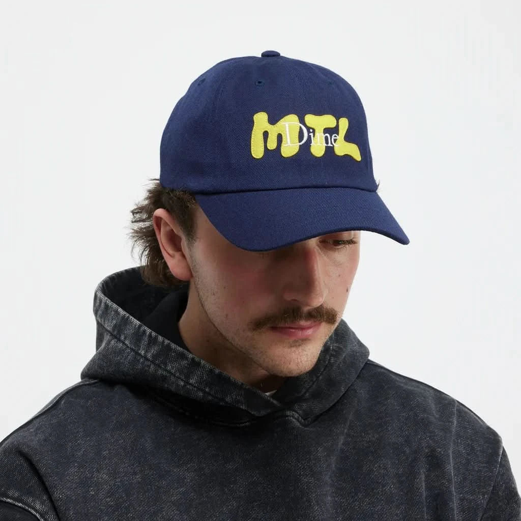Dime MTL MTL Low Pro Cap – Poly - Wool Strapback Hat - Gallery Streetwear on model at Gallery Streetwear Kelowna Bc Canada
