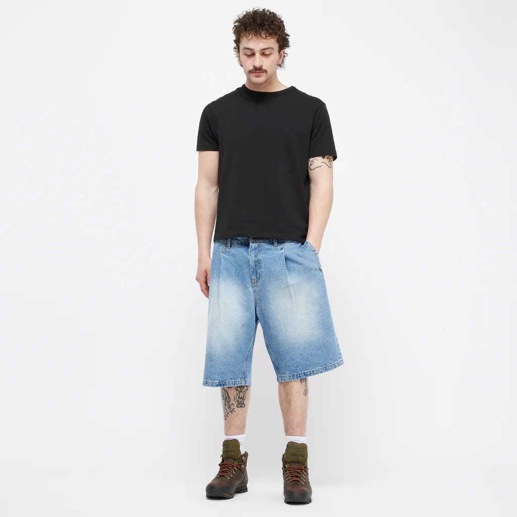 Dime MTL Pleated Denim Shorts – Blue Washed Relaxed Fit - Gallery Streetwear