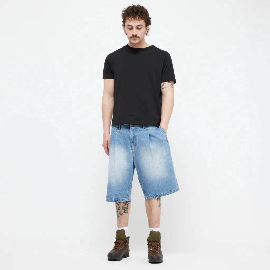 Dime MTL Pleated Denim Shorts – Blue Washed Relaxed Fit - Gallery Streetwear