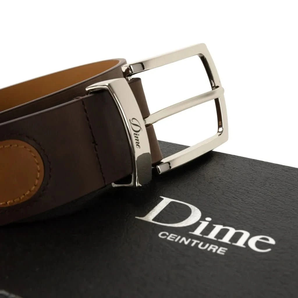 Dime MTL | Premium Leather Belt brown buckle - Gallery Streetwear