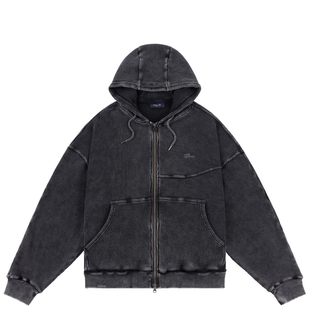 Dime MTL Premium Waffle Zip Hoodie – Stone Washed Black - Gallery Streetwear