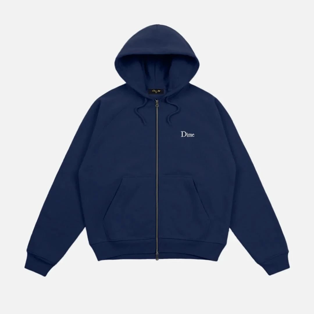 Dime MTL Small Logo Zip Hoodie Navy | Gallery Streetwear