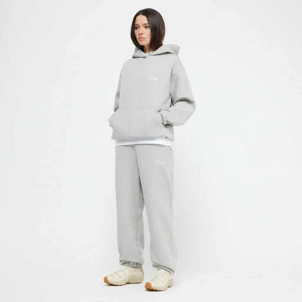 Dime MTL Sweatpants – Heather Grey French Terry - Gallery Streetwear on model at Gallery Streetwear Kelowna BC Canada