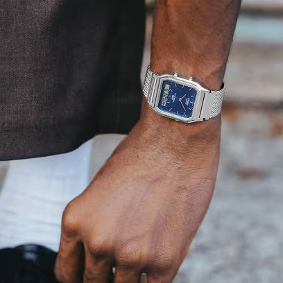 Casio AQ-230EM-2A Watch - Silver/Navy Mesh