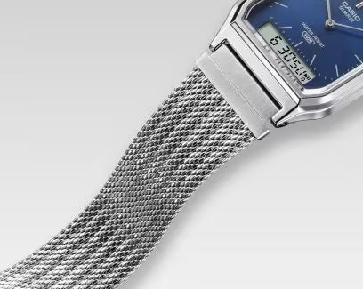 Casio AQ-230EM-7A Watch Silver/White Mesh — Side View | Gallery Streetwear Kelowna