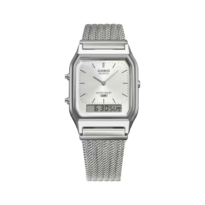 Casio AQ-230EM-7A Watch Silver/White Mesh — View 4 | Gallery Streetwear Kelowna