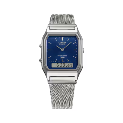 Casio AQ-230EM-2A Watch - Silver/Navy Mesh