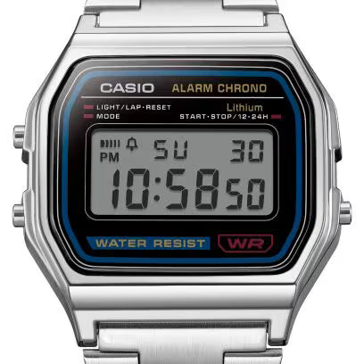 Casio Vintage Digital Watch A158WA‑1 — Silver water resistant watch at Gallery Streetwear