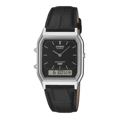 Casio AQ-230EL-1A – Silver/Black Leather Strap Ana-Digi