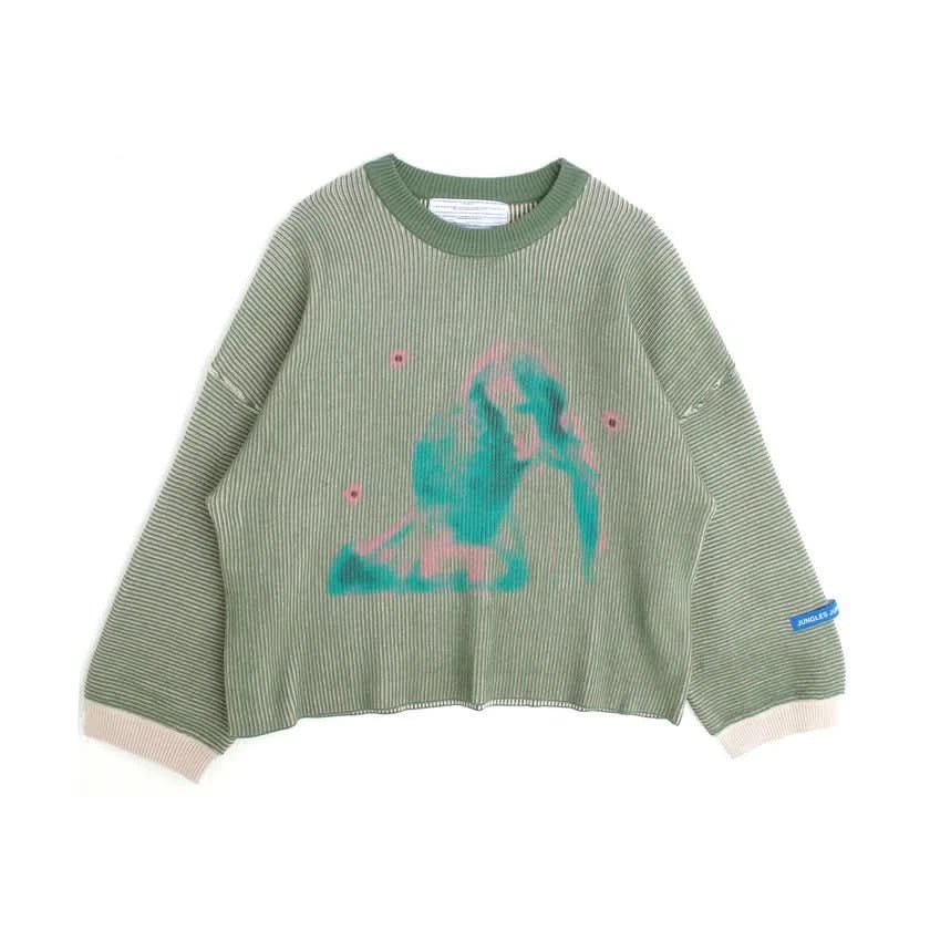 Jungles Jungles Embrace Two Tone Rib Knit – Slouchy Cropped Sweater - Gallery Streetwear