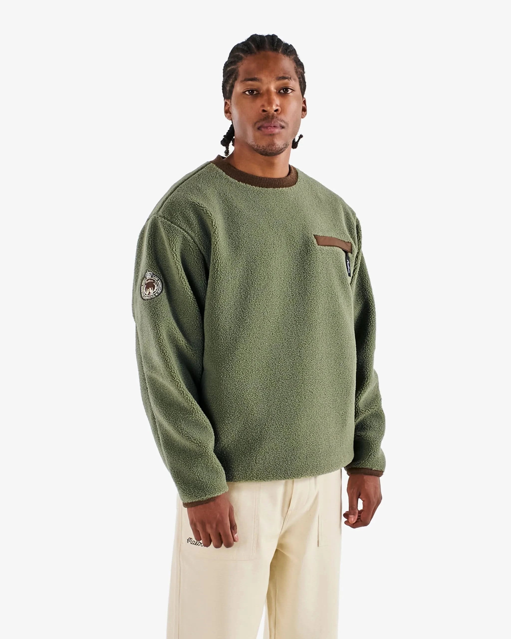 Malbon Golf Hudson Sherpa Crewneck Olive - Gallery Streetwear