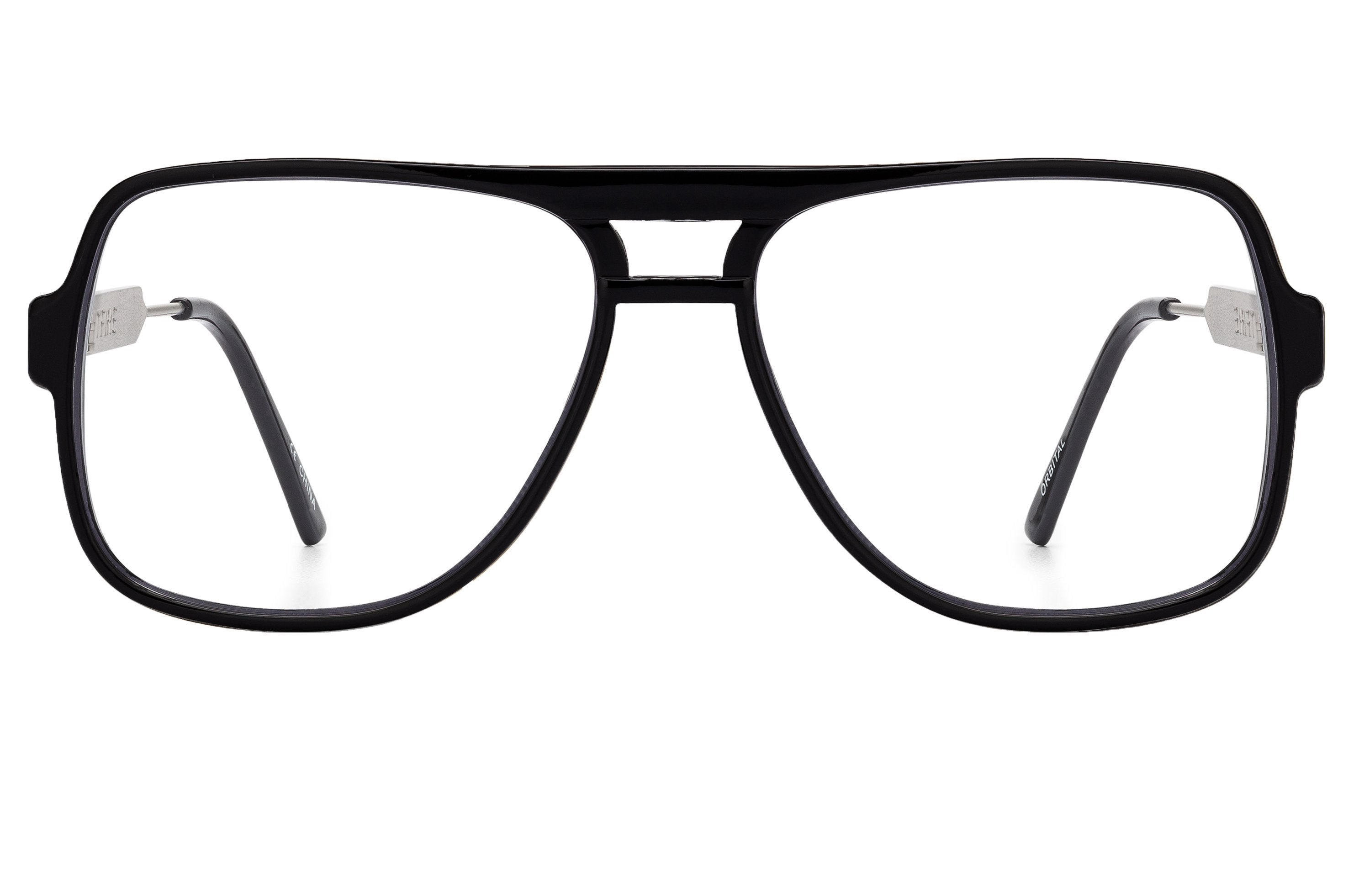 Spitfire Orbital sunglasses in black with yellow lenses, front view