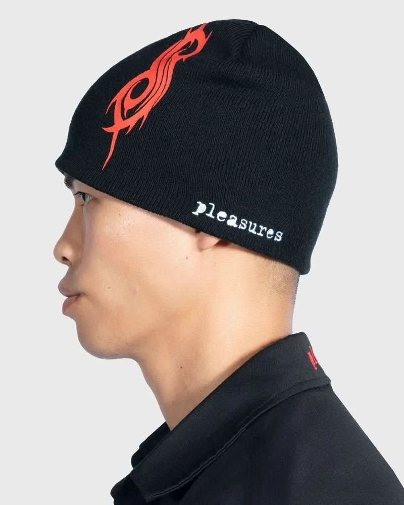 PLEASURES x Slipknot S Skully Beanie – Black Winter Hat for Fans of Band Merch & Streetwear - Gallery Streetwear