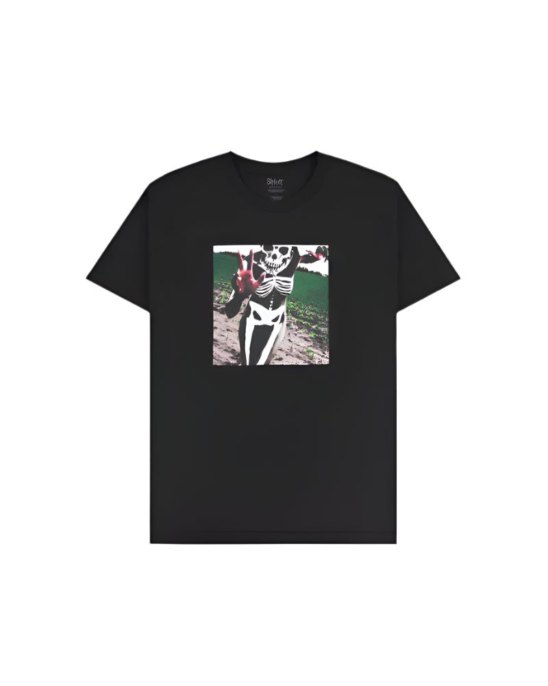 PLEASURES x Slipknot Skeleton Tee – Black Graphic Band Shirt for Streetwear Fans - Gallery Streetwear