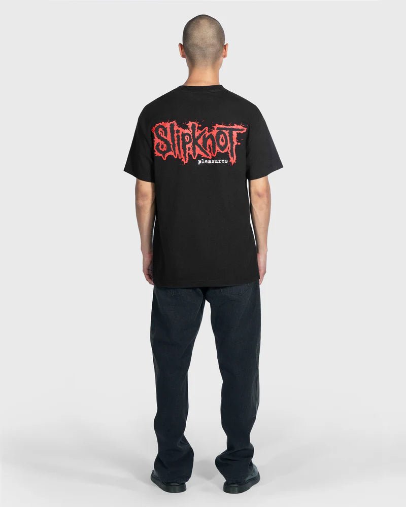 PLEASURES x Slipknot Skeleton Tee – Black Graphic Band Shirt for Streetwear Fans - Gallery Streetwear