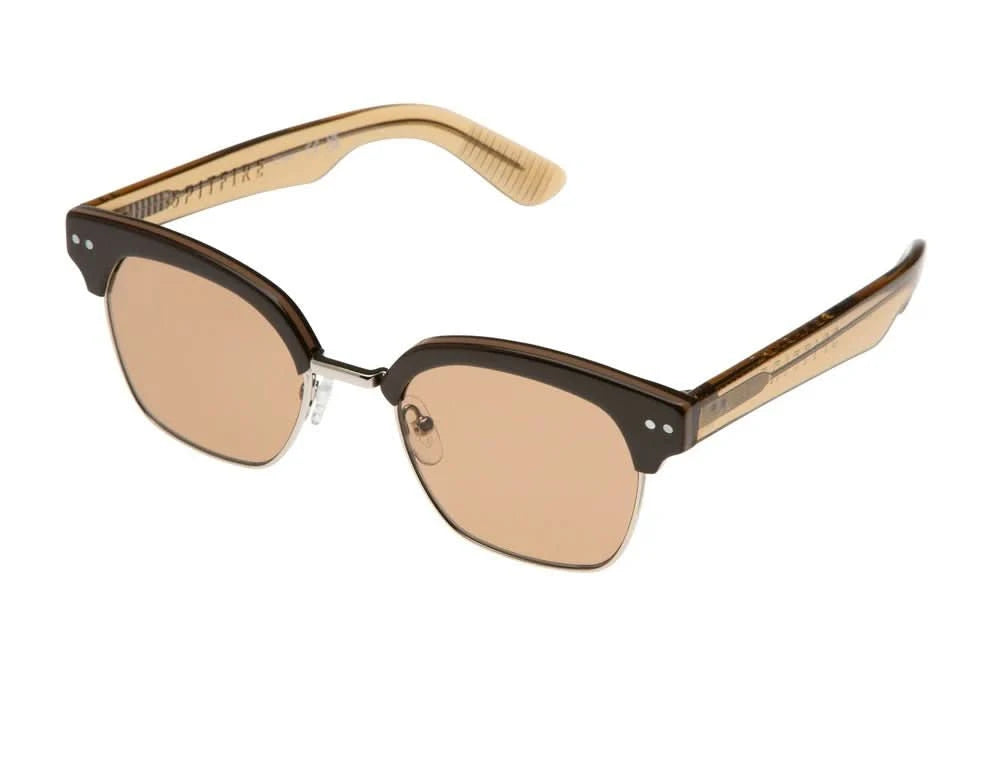 Spitfire Cut 104 – Brown Tan Metal & Acetate Sunglasses with Mocha Lenses - Gallery Streetwear