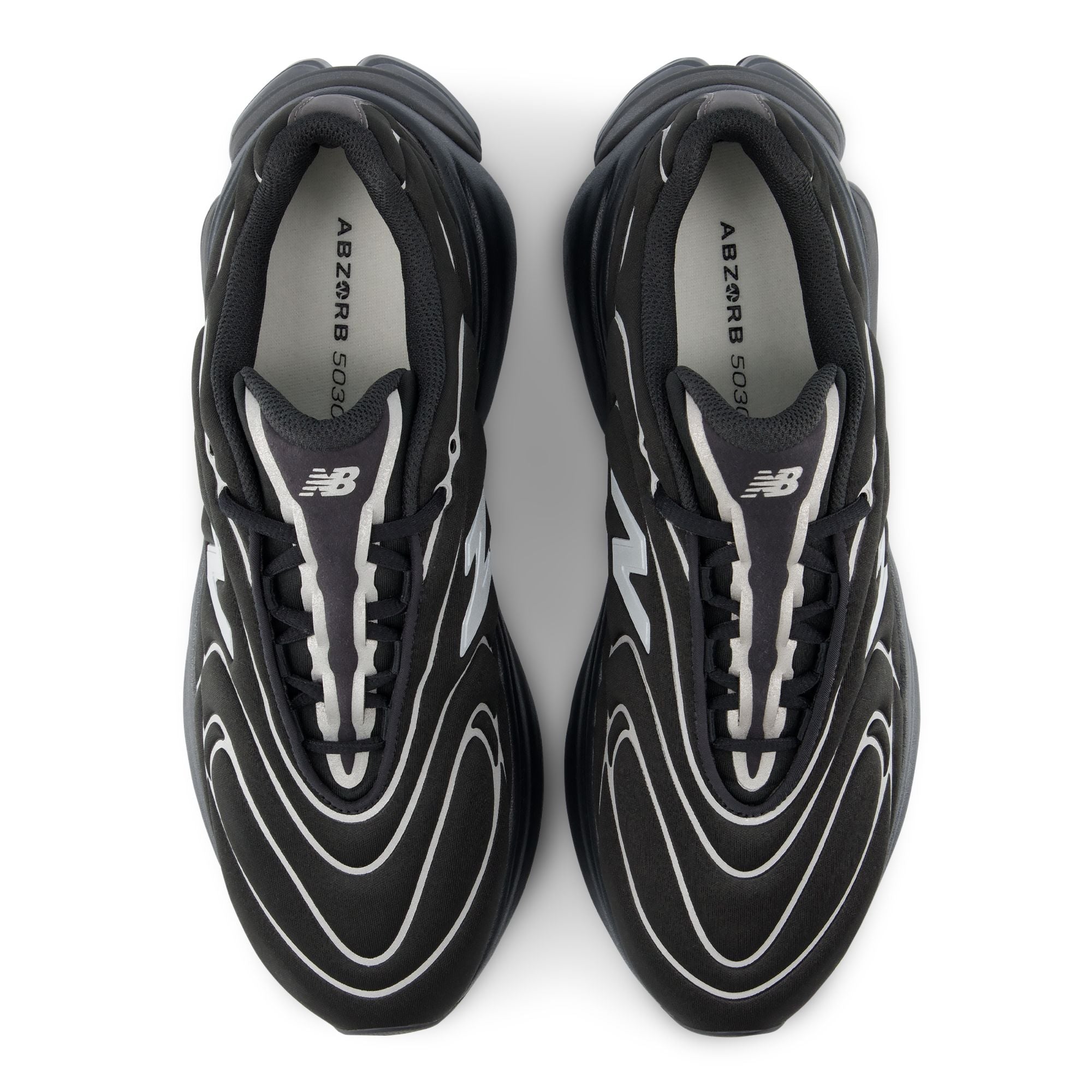 New Balance 5030 Black with Silver Metallic, top-down view of the pair