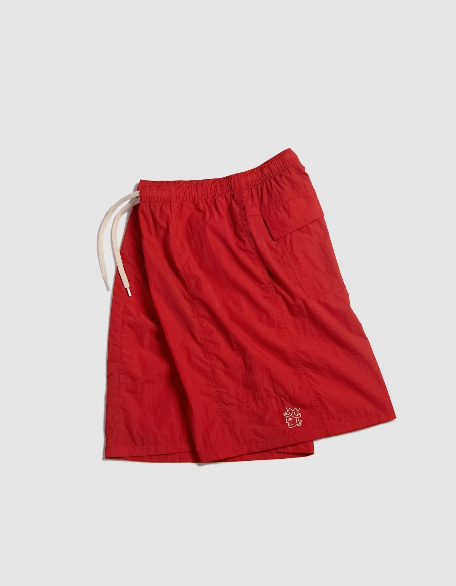 Victoria HK Queen Head Water Shorts – Red Crinkled Nylon Skate Shorts - Gallery Streetwear
