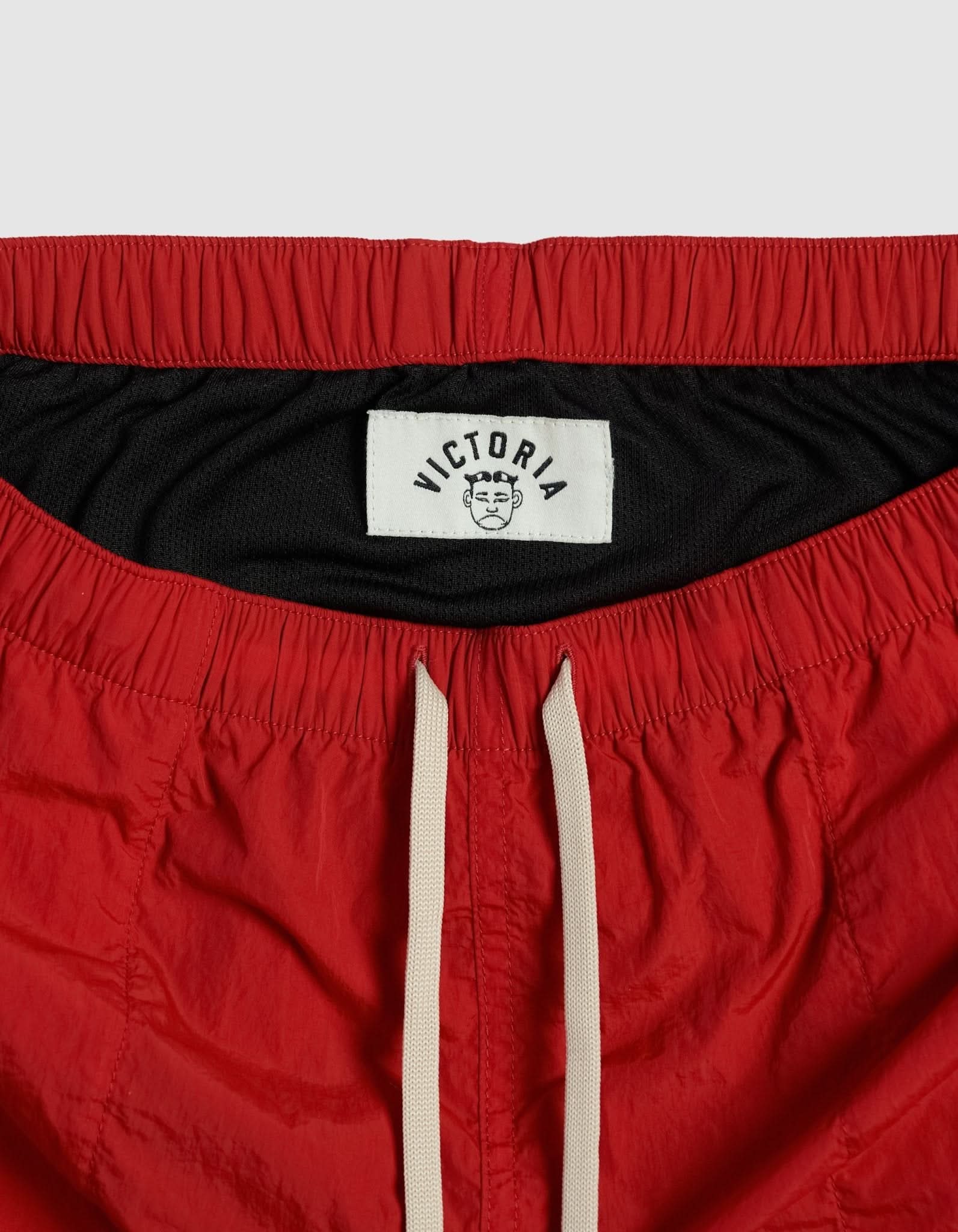 Victoria HK Queen Head Water Shorts – Red Crinkled Nylon Skate Shorts - Gallery Streetwear
