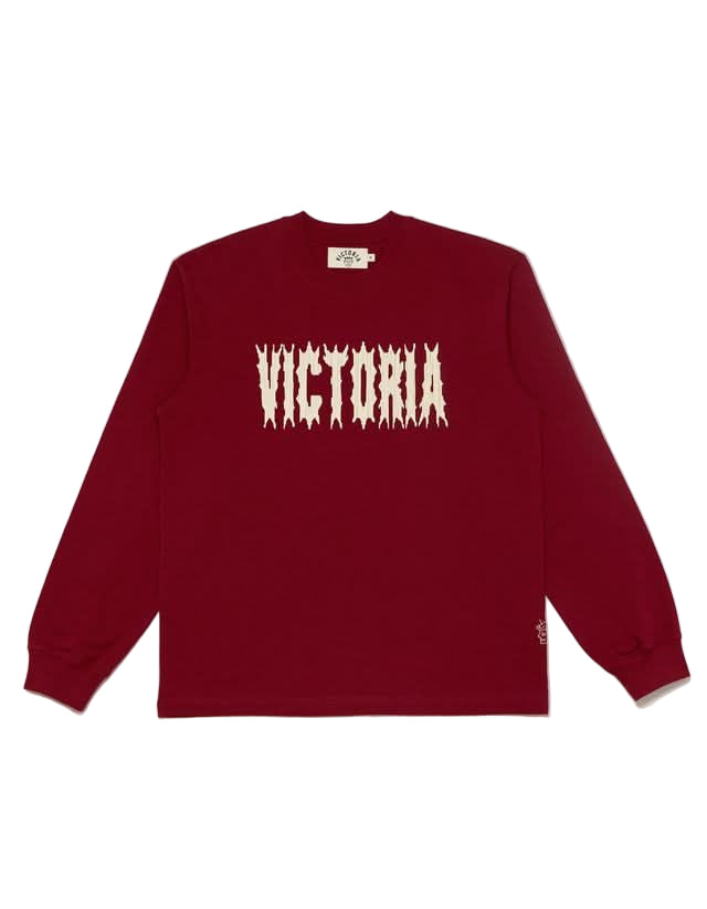 Victoria HK Spikey Script L/s Tee – Burgundy - Gallery Streetwear